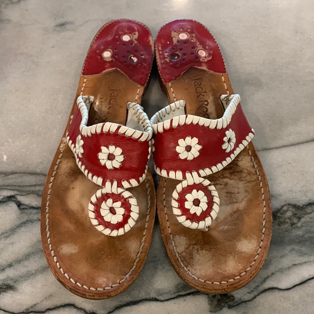 Classic Jack Rogers sandal in red/white.